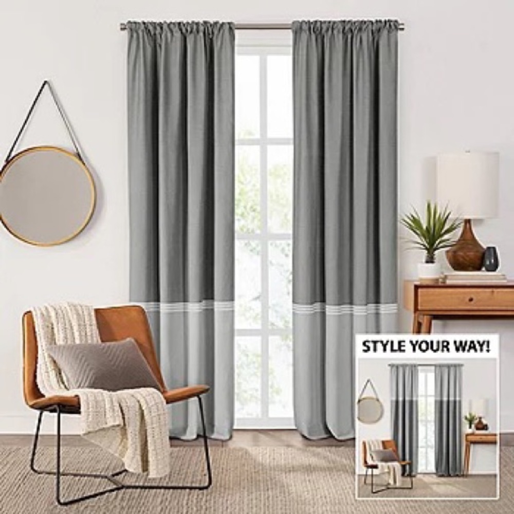 FIELDCREST Devin Flippable Stripe Cotton Chambray Blackout One‎ Panel Curtain